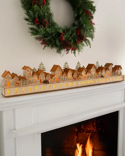 Villages de Noël miniatures en bois lumineux